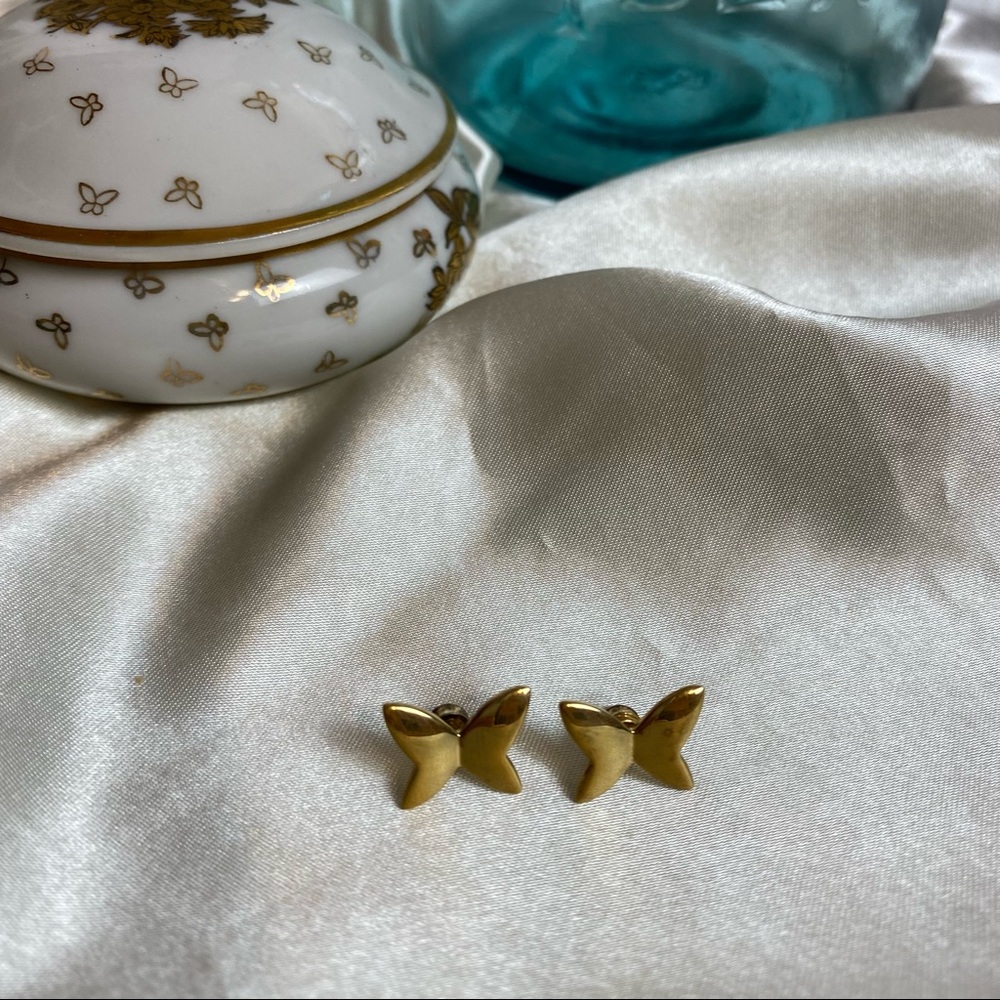 Vintage Sterling Silver Vermeil Butterfly Stud Earrings - Picture 7 of 10
